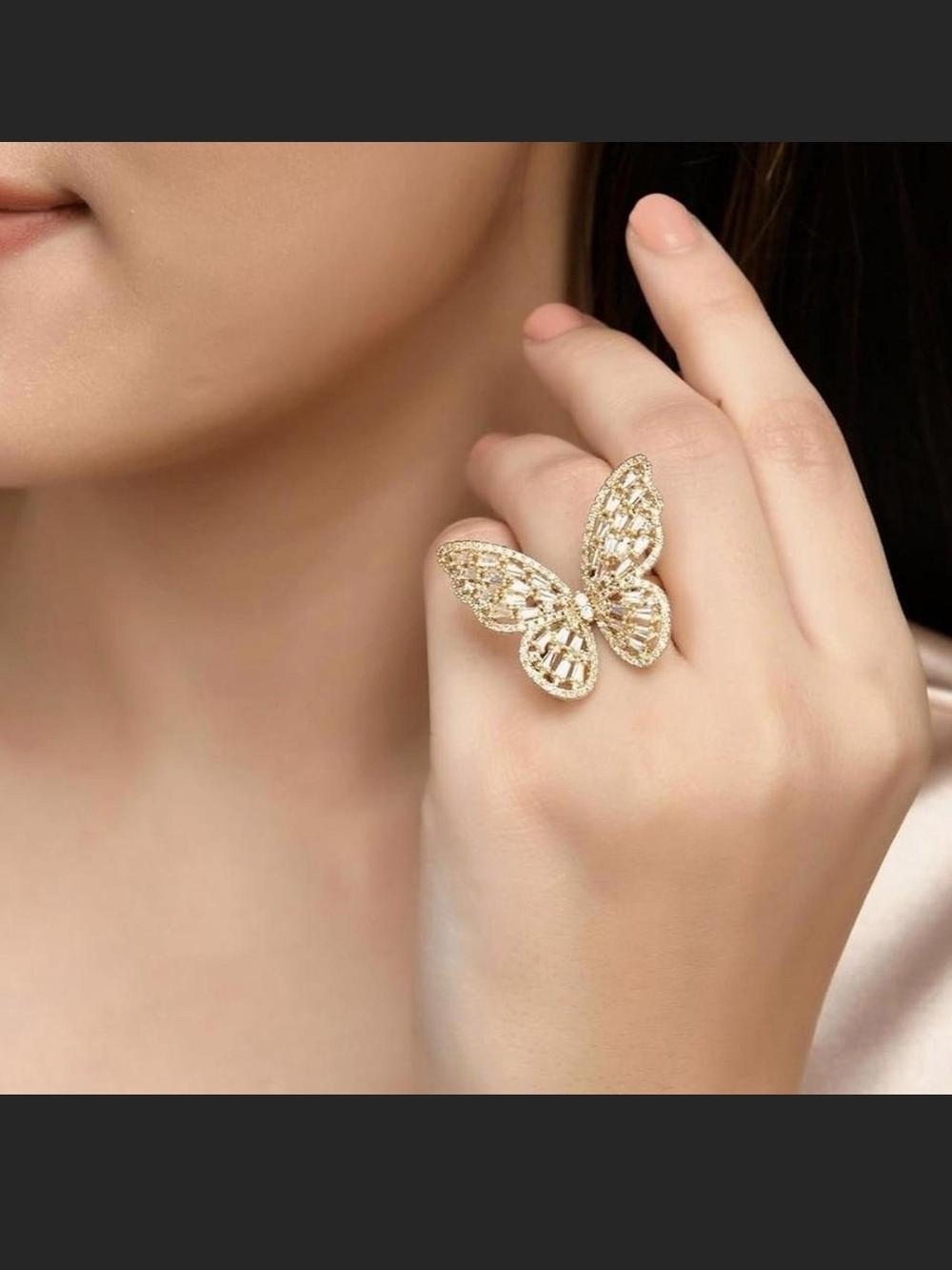 Golden Baguette&Round Moissanite Butterfly Ring Size 5 & 7 available